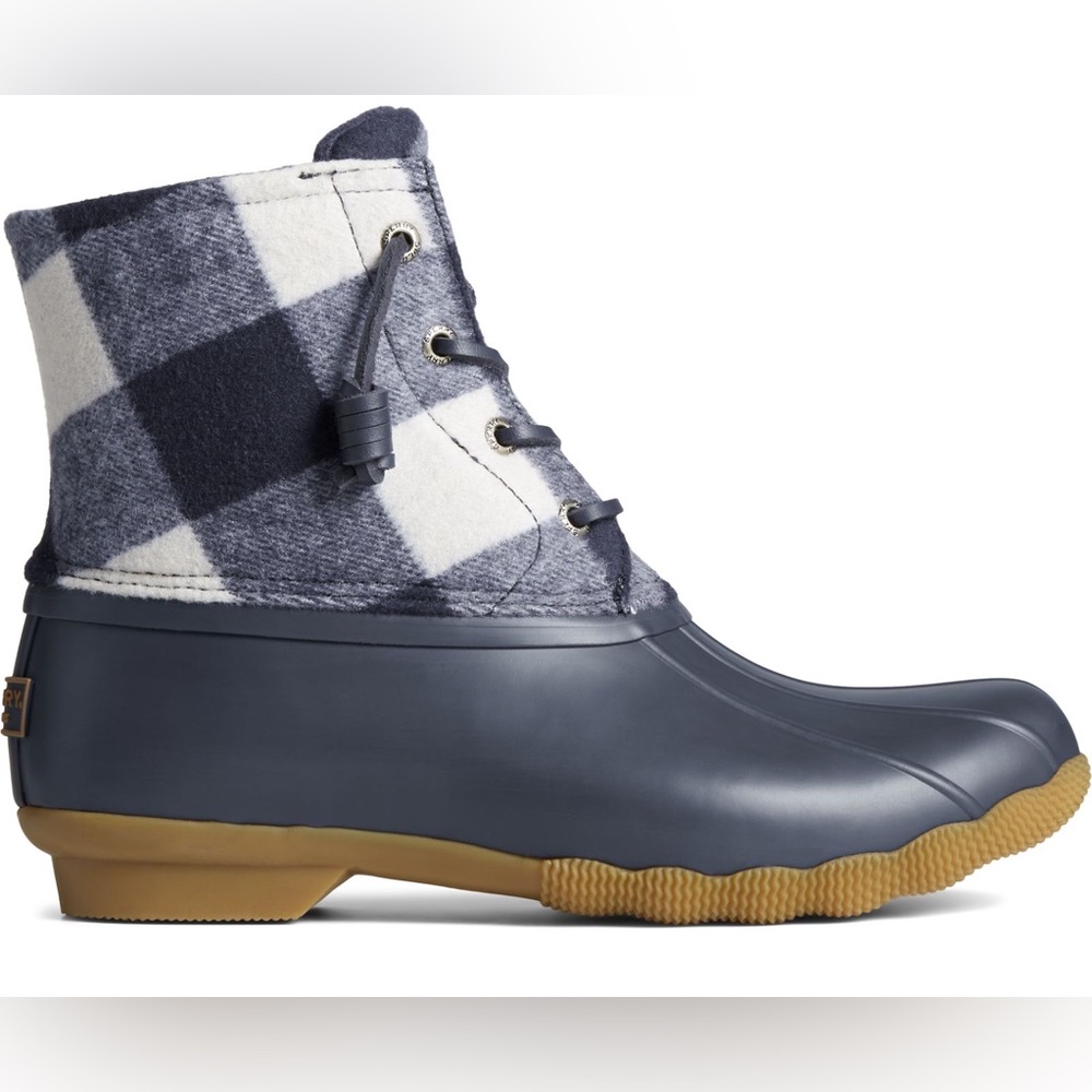 Sperry women’s saltwater Buffalo check duck boot Buffalo plaid wool shaft navy